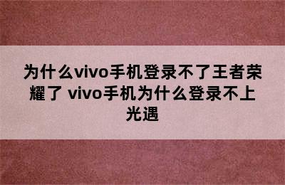 为什么vivo手机登录不了王者荣耀了 vivo手机为什么登录不上光遇